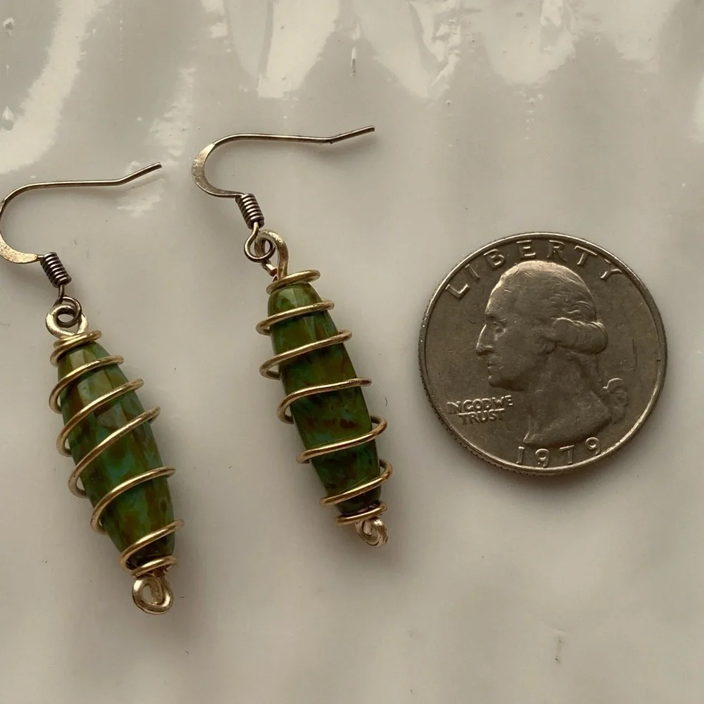 Green Spiral Drop Earrings